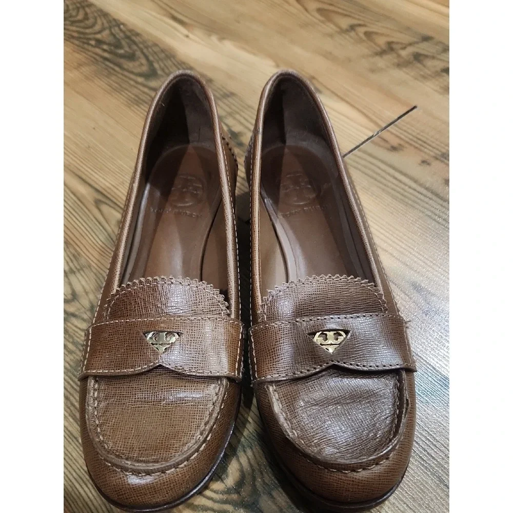Tory Burch Preppy Brown Gold Leather‎ Penny Loafer Academia Scandi Poetcore 7.5